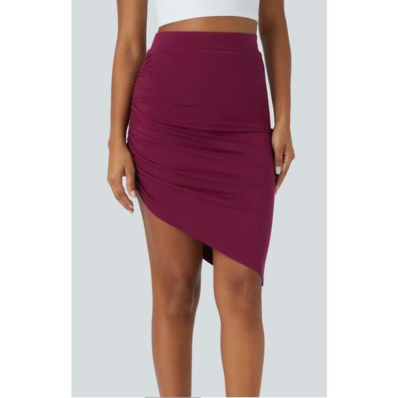 Halara Small  Mid Rise Ruched Asymmetrical Hem Bodycon Skirt NWT - Picture 2 of 7